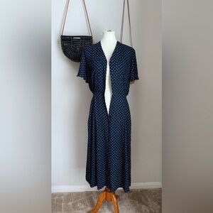 Vintage Liz Claiborne Blue & White Polka Dot Button Dress, Size 4